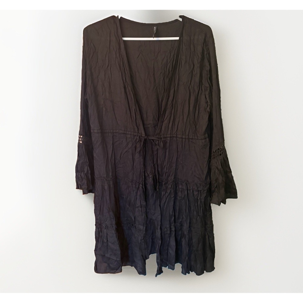 Ravia Cotton Rayon Lace Ruffle Romantic Women's Tie Cardigan Festival Bohemian M